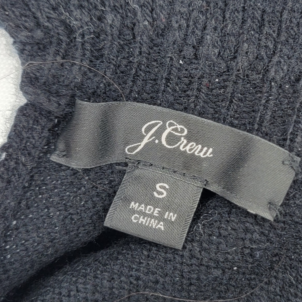 J Crew Lambs Wool Blend Long Sleeve Black Ruffled Collar Keyhole Sweater Size S - Picture 10 of 13